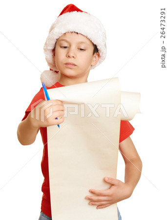 boy in red hat with letter to santa 26473291