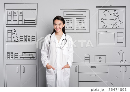 Beautiful doctor posing on a grey background Beautiful doctor posing on a grey background 26474091