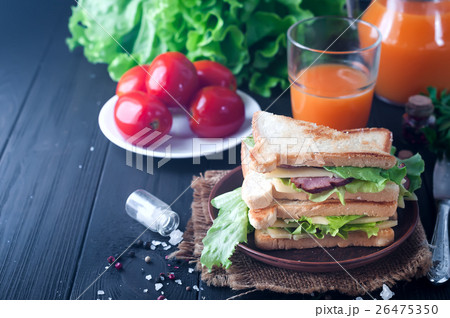 club sandwiches on wood background 26475350