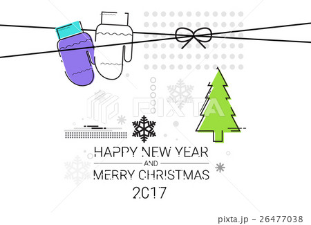 Merry Christmas Happy New Year Simple Line Sketch 26477038