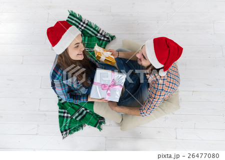 Man Give Present Gift Box Woman Christmas Holiday Man Give Present Gift Box Woman Christmas Holiday 26477080