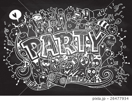 Hand drawn, doodle party set, flyer 26477934