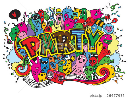 Hand drawn, doodle party set, flyer 26477935