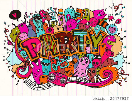 Hand drawn, doodle party set, flyer 26477937