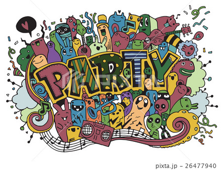 Hand drawn, doodle party set, flyer 26477940