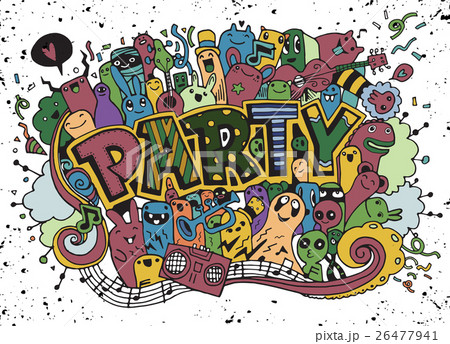 Hand drawn, doodle party set, flyer 26477941