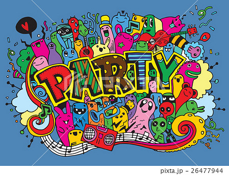 Hand drawn, doodle party set, flyer 26477944