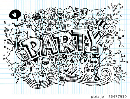 Hand drawn, doodle party set, flyer 26477950