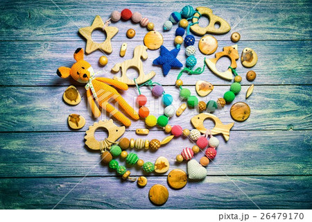children's toys, laid out in the form of heart 26479170
