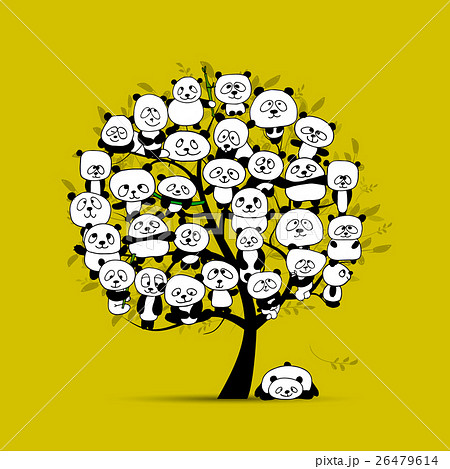 Tree with funny pandas, sketch for your design Tree with funny pandas, sketch for your design 26479614