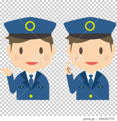 かわいいさわやか警察官 上半身 男性 案内と紹介のイラスト素材