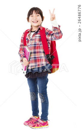 smiling little girl with victory gesture 26486776