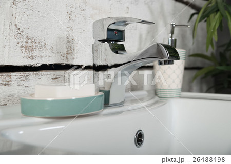 Modern bathroom washbasin with chrome faucet 26488498