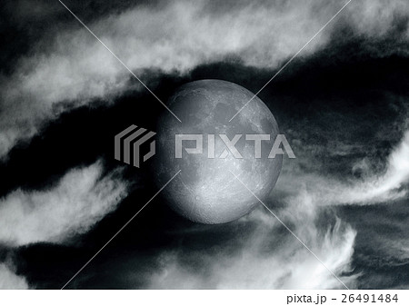 The moon in the night sky in clouds 26491484