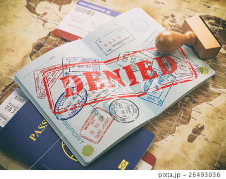 Passport with denied visa stamp on the map 26493036