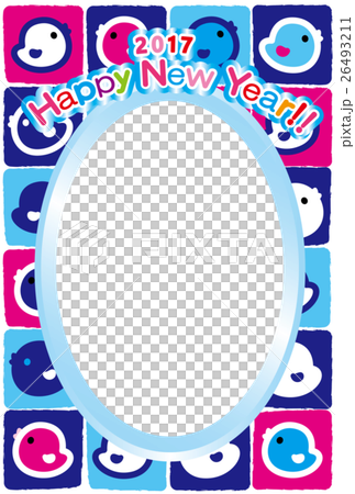 相框新年卡2017年HappyNewYear HIYOKO公雞年藍粉紅色 26493211