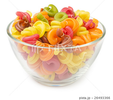 Raw colorful pasta in glass jar isolated 26493366
