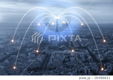 Wifi icon and Paris city with network connection Wifi icon and Paris city with network connection 26496831