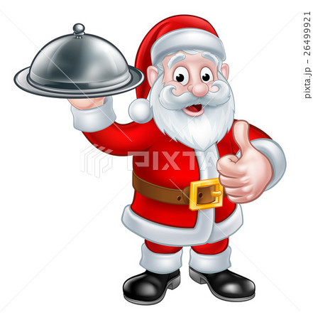 Santa Christmas Cartoon Holding Food Platter 26499921