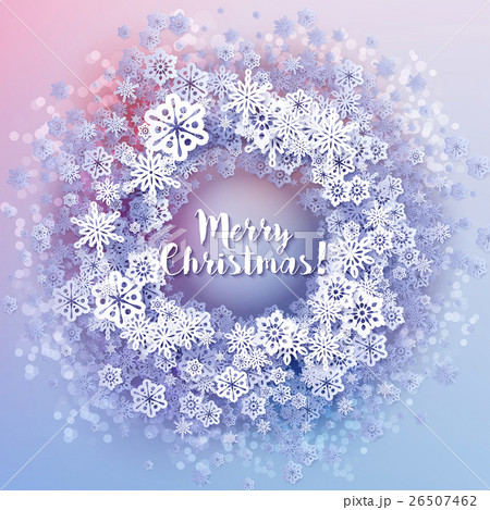 Round snow frame with Merry Christmas text. 26507462