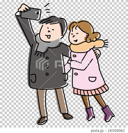 自撮りカップルのイラスト素材