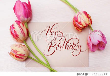Bouquet of red tulips on white background with 26509944