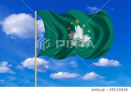 Flag of Macau waving on blue sky background Flag of Macau waving on blue sky background 26510836