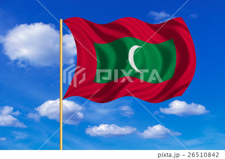 Flag of Maldives waving on blue sky background Flag of Maldives waving on blue sky background 26510842