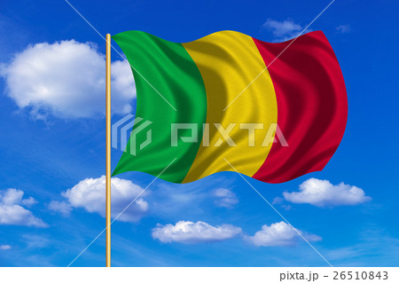 Flag of Mali waving on blue sky background Flag of Mali waving on blue sky background 26510843