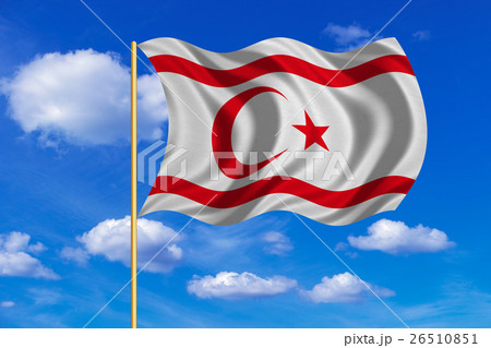 Flag of Northern Cyprus wavy on blue sky backdrop Flag of Northern Cyprus wavy on blue sky backdrop 26510851