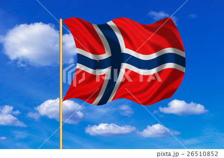 Flag of Norway waving on blue sky background Flag of Norway waving on blue sky background 26510852