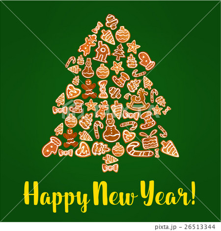 Gingerbread New Year tree greeting card design 26513344