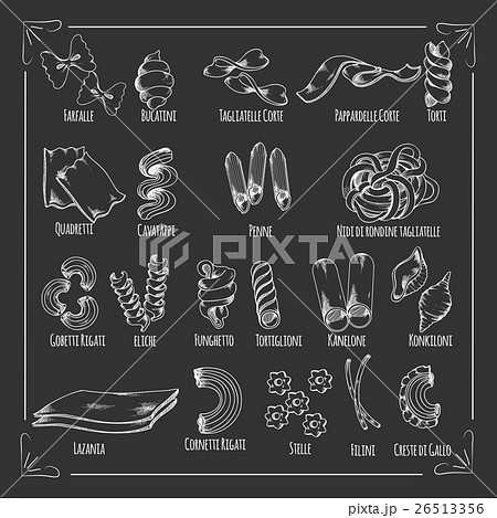 Pasta chalk sketch icons on blackboard 26513356