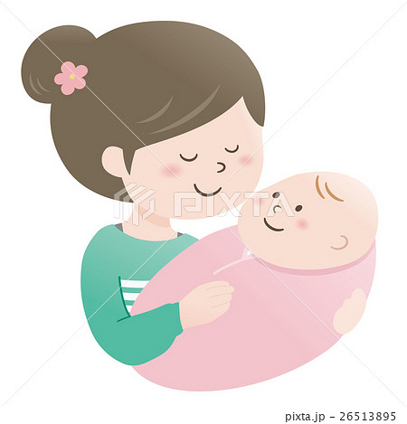 ママと赤ちゃん 抱っこ のイラスト素材