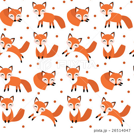 Cute Fox Seamless Pattern Foxy Endless Backgroundのイラスト素材