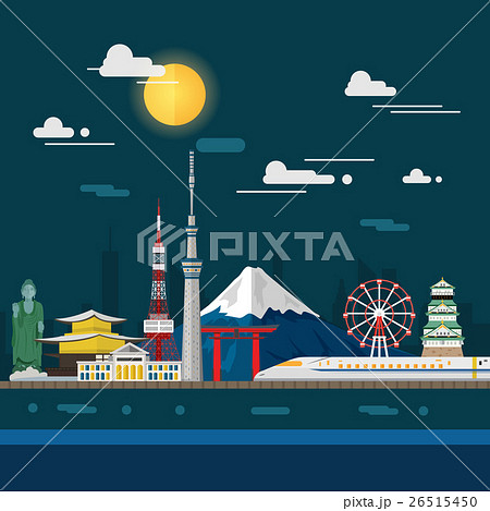 Flat illustration of Tokyo city in Japan.