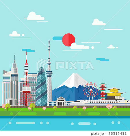 Flat illustration of Tokyo city in Japan.