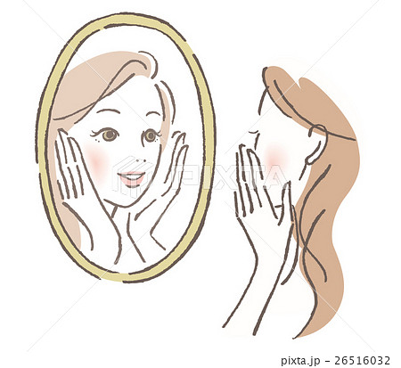 鏡を見る女性のイラスト素材