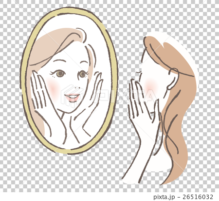 鏡を見る女性のイラスト素材