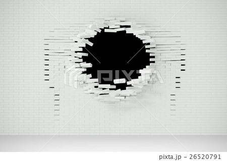 Explosion, destruction of a white brick wall Explosion, destruction of a white brick wall 26520791