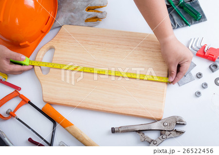 Technician use Measuring Tape Technician use Measuring Tape 26522456