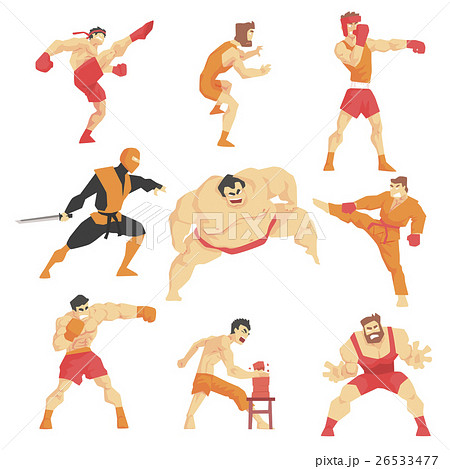 Martial Arts Fighters Demonstrating Differentのイラスト素材