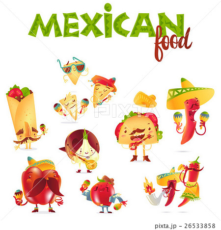 Set of happy Mexican food characters playing Set of happy Mexican food characters playing 26533858