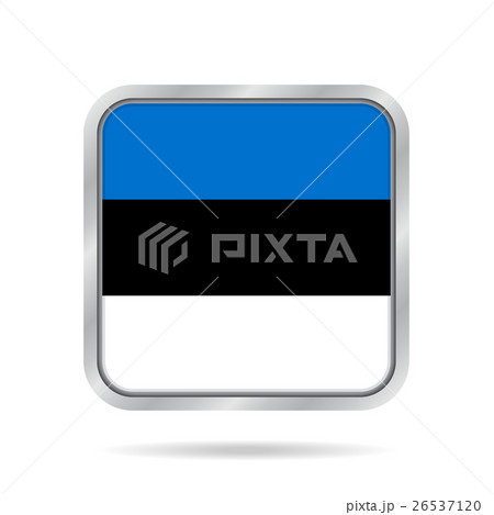 flag of Estonia, shiny metallic gray square button 26537120