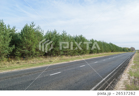 Asphalt highway with white intermittent markings 26537262
