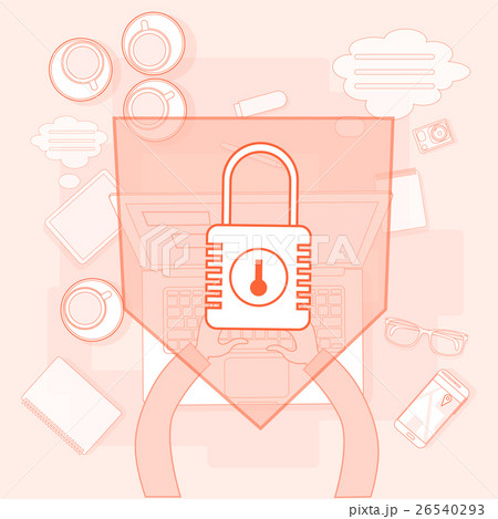 Business Workplace Desk Hands Working Laptop Lockのイラスト素材 [26540293] - PIXTA