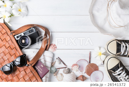 prepare accessories and travel items on white prepare accessories and travel items on white 26541372