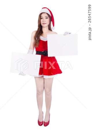 santa claus woman with blank sign background 26547599