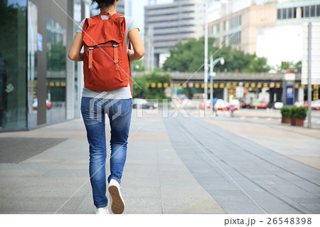 young asian woman walking on city street young asian woman walking on city street 26548398