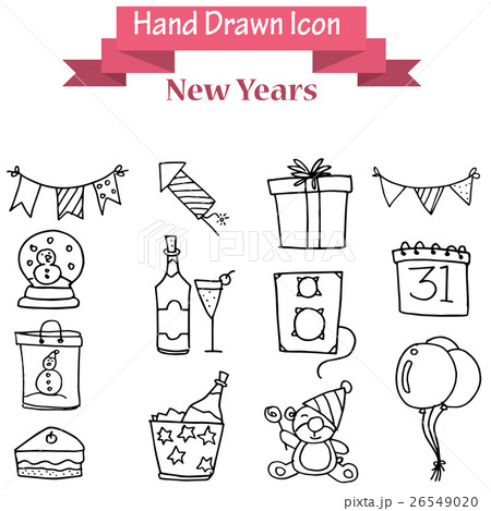 Hand draw of New Year icons Hand draw of New Year icons 26549020